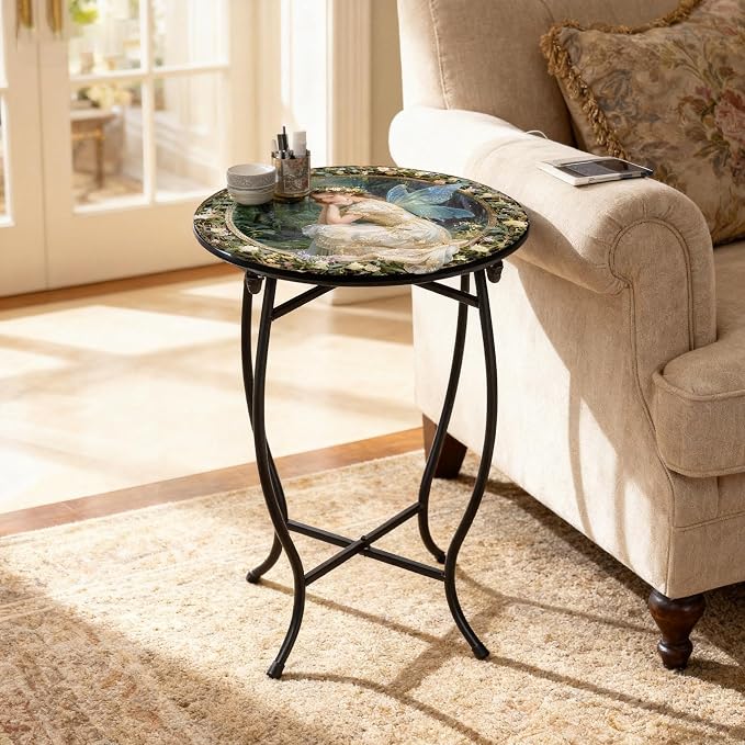 Indoor Outdoor Side Table, Metal Round Side Table, Weather Resistant Patio Table for Porch Yard Balcony, Easy Assembly