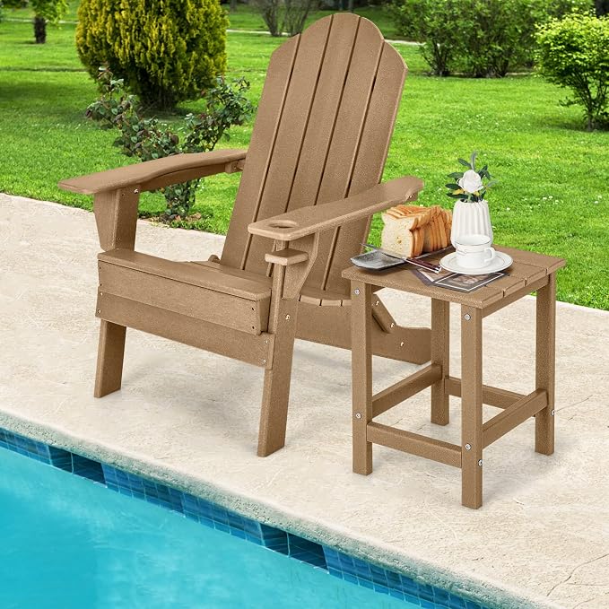 Tangkula Square Outdoor Side Table, Weather Resistant HDPE Adirondack Table, Outdoor Chairside End Tables for Lawn Garden Balcony, Easy Assembly, Patio Side Table, 14 x 14 x 18.5 Inch (1, Brown)