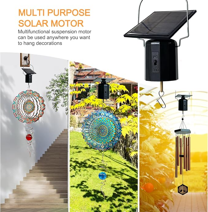 Solar Powered Wind Spinner Motor, Revolving Hanging Display for Wind Spinners, Windchime, Suncatcher, Christmas Ornament, Rotating for Patio Lawn Garden Decor Outdoor Decoration