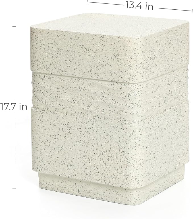 LuxenHome Outdoor Side Table for Patio, Off White with Speckled Gray Square Cement Side Table, 18 Inch End Table for Garden, Outdoor Coffee Table, Garden Stool, Accent Table for Indoor and Outdoor
