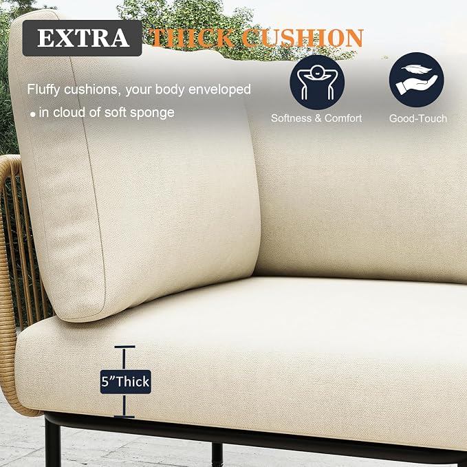 11 Piece Modern Outdoor Rope Wicker Sectional Patio L-Shaped Conversation Sofa Set Deep Seating with Thick Cushions