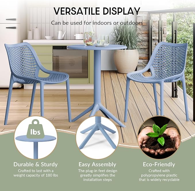 WestinTrends Playa 23.5" Outdoor Polypropylene Resin Round Patio Bistro Dining Table for 2, French Blue