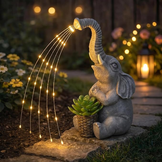 Lyeasw Solar Elephant Statue Lights, Good Luck Gift for Mom, Dad & Grandma, 10.5 Inch Outdoor Elephant Garden Decor for Yard, Porch or Patio, Birthday & Housewarming Gift
