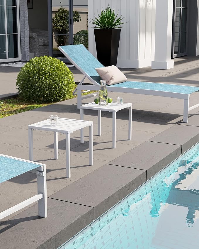 Crestlive Products Aluminum Outdoor Side Table Set of 2, Pool Lounge Chair Side Table, Weather Resistant Small Square Coffee End Table for Patio, Yard, Garden, Porch, Deck, Outdoor