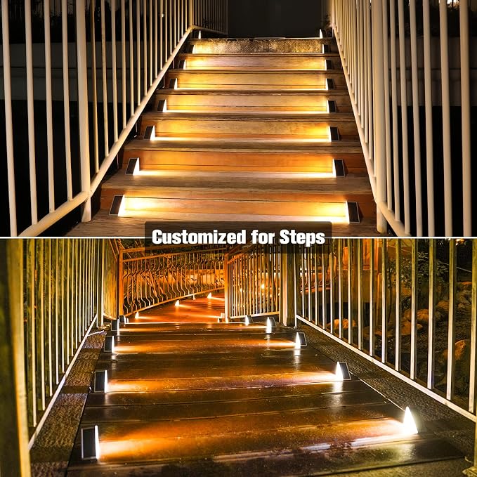 VOLISUN Solar Stair Lights 6 Pack, Solar Step Lights Outdoor Waterproof IP67, LED Outdoor Step Light,Outdoor Light Decor for Garden Stair, Deck, Front Step, Front Porch, and Patio（3000K）
