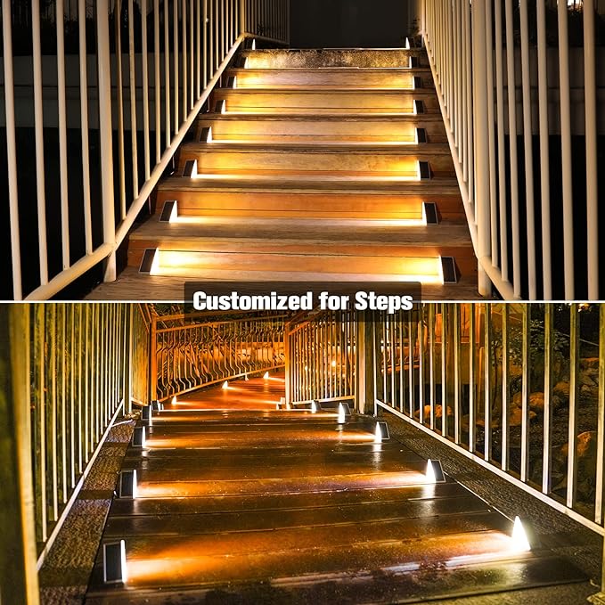 VOLISUN Outdoor Stair Lights 8 Pack, Solar Step Lights Waterproof IP67,80 Lumen, Led Step Lights Outdoor for Garden Backyard Stair, Staircase, Front Step, Front Porch and Deck(Warm White)