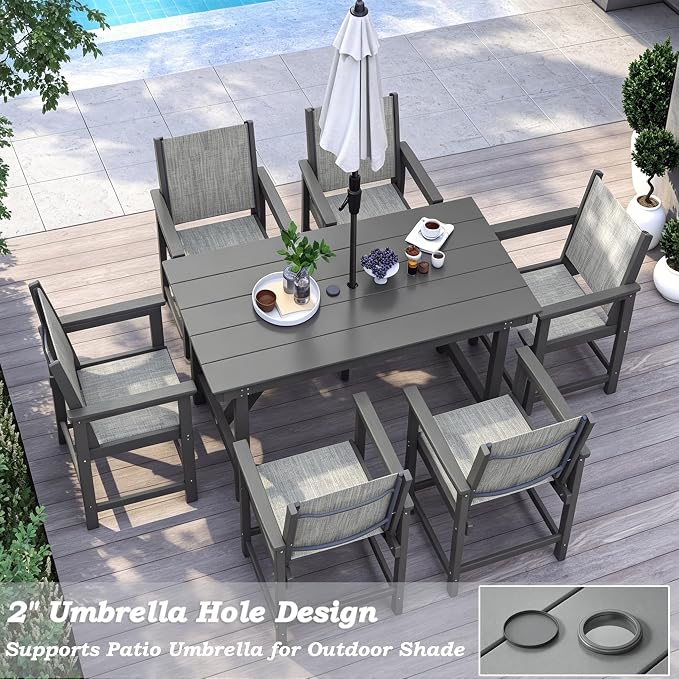 7 Pieces Outdoor Dining Sets HDPE Patio Dining Table and Chair Set for 6