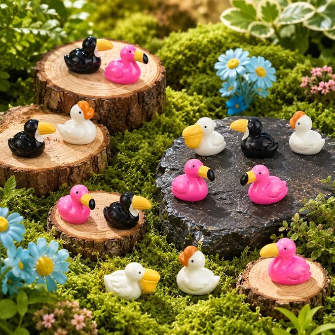 40Pcs Mini Resin Birds Figurines, Tiny Flamingos Toucan Goose Pelican Figures Variety Pack, Small Animal Figurines in Bulk for Crafts Pond Micro Landscaping Garden Decor Desk Display