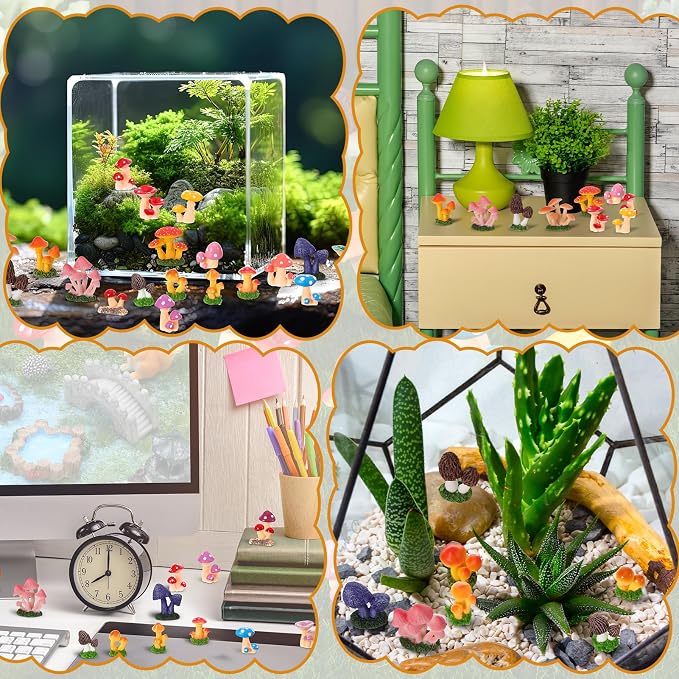 21 PCS 1.3 to 2 Inch Mini Mushrooms Cute Tiny Resin Mushrooms Figures Miniature Little Small Mushroom for Outdoor Decoration Fairy Garden Landscape Bonsai Aquarium Dollhouse Hide Crafts Decor