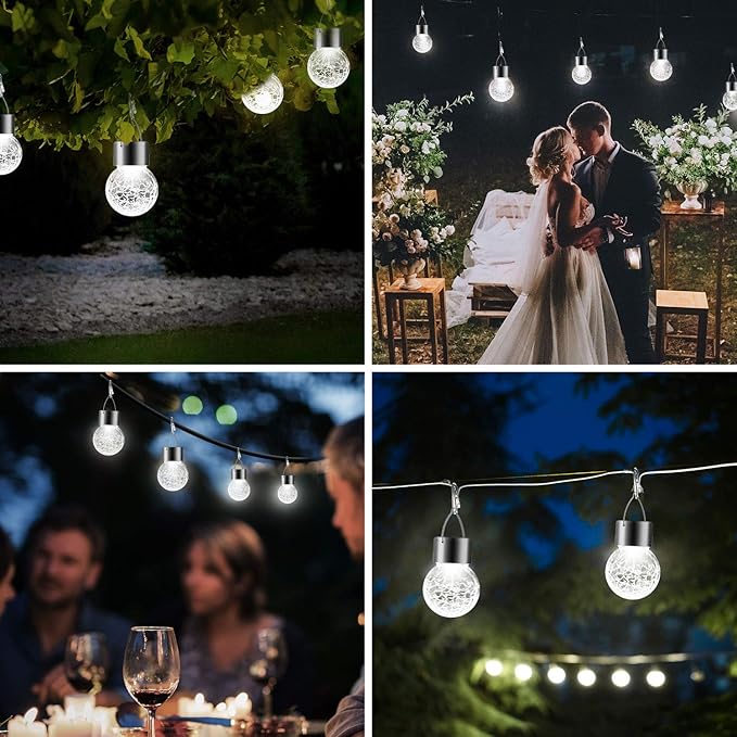 32 Pack Hanging Solar Lights Outdoor, Waterproof Solar Globe Lantern with Handle and Clip, Decorative Cracked Glass Ball Lights for Christmas Decor, Tree, Yard, Garden, Patio (Cold White)