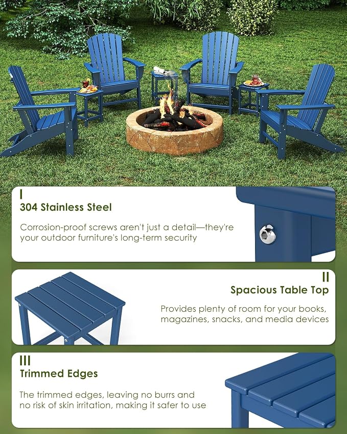 GREENVINES Adirondack-Outdoor-Side-Table | Set of 2 | Single-Tier | 14 x 13 Inches | HDPE Plastic | All Weather | Blue | Outside End Tables | for Patio Porch Backyard Indoor