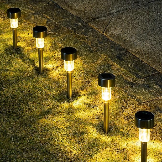 GIGALUMI 16 Pack Solar Lights Outdoor Waterproof, Stainless Steel | Solar Pathway Lights, Solar Garden Lights for Patio, Lawn, Yard and Landscape LED (Warm White)