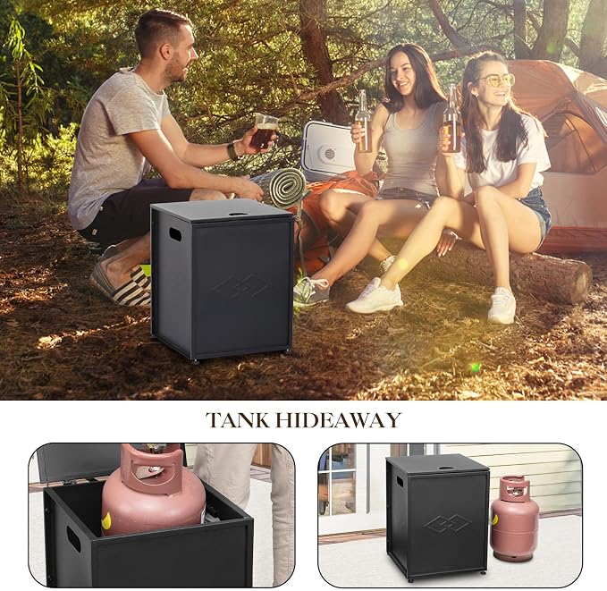 Propane Tank Cover Table, 20 Lbs Propane Tank Storage Box, Outside Propane Tank Hideaway Storage Container, Liquid Gas Tank Storage Cabinet Side Table for Garden Patio, Black