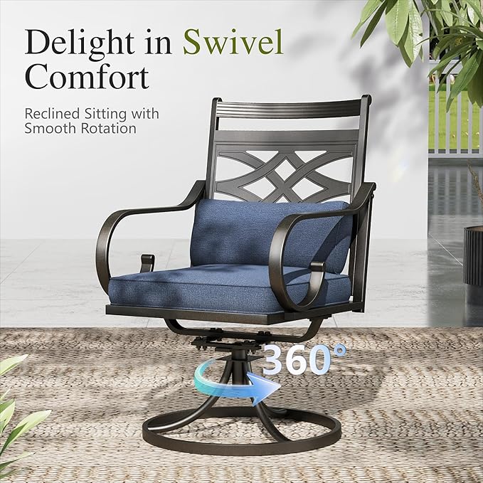 Sophia & William Patio Dining Set, Steel, Black | Umbrella Hole, Swivel Chairs, E-Coated, Cushions Included, For Patio, Garden and Yard