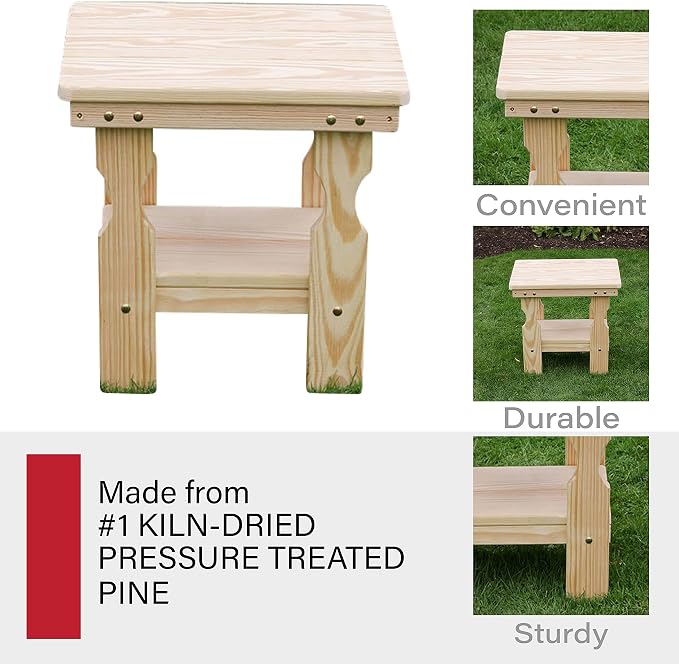 Amish Casual Heavy Duty Outdoor Unfinished End Table - Quality Crafted in The USA from Treated Pine by Amish Artisans