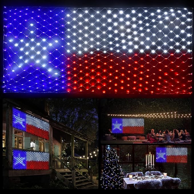 Leisure world Texas Flag Lights 384 Super Bright LED Lighted Texas Flags, Waterproof Net Lights Decoration for 250th Anniversary, Independence Day (July 4th), Memorial Day, Christmas & Holiday Party