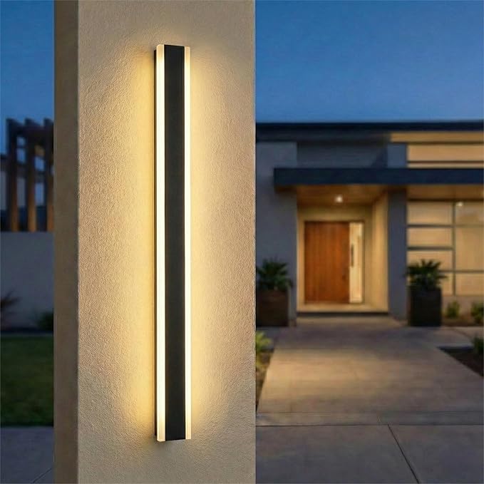 Modern Linear Outdoor Wall Lights, 47" LED Exterior Wall Sconce for Porch & Garage, IP65 Waterproof Architectural Facade Lighting, 3CCT Dimmable Matte Black Fixture for Front Door Entryway
