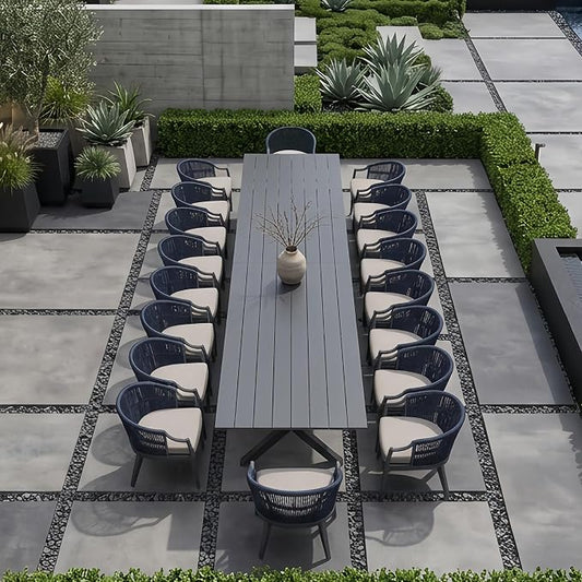 PURPLE LEAF 20 Pieces Outdoor Dining Set All Weather Wicker Patio Dining Set with Rectangular Aluminum Table and Modern Armrest Dining Chairs for Garden Deck Backyard Kitchen, Grey