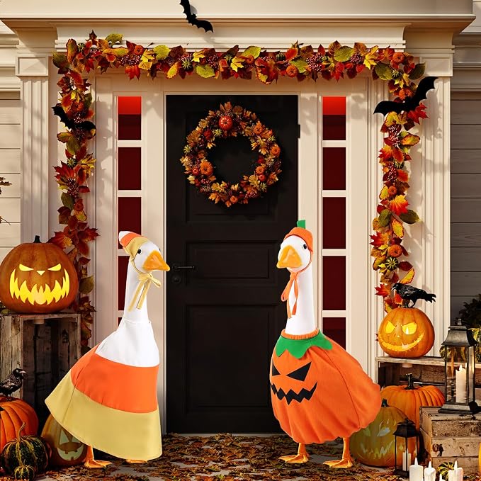 2 Set Halloween Goose Outfit Lawn Porch Goose Cloths Plastic Clothing Fall Halloween Outfit for 23 Inches Outdoor Patio Yard Lawn Art Decoration