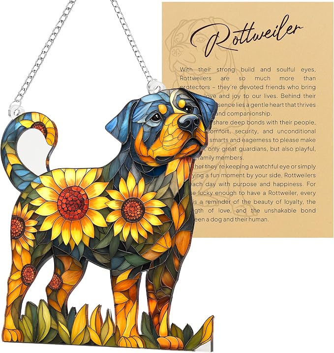 Rottweiler Gifts for Women, Colorful Rottweiler Ornament for Window Hanging | 4.1"x4.1" Acrylic Suncatcher Ornament Faux Stained Glass, Dog Lovers Gifts for Women, Dogs Christmas Ornaments for Tree
