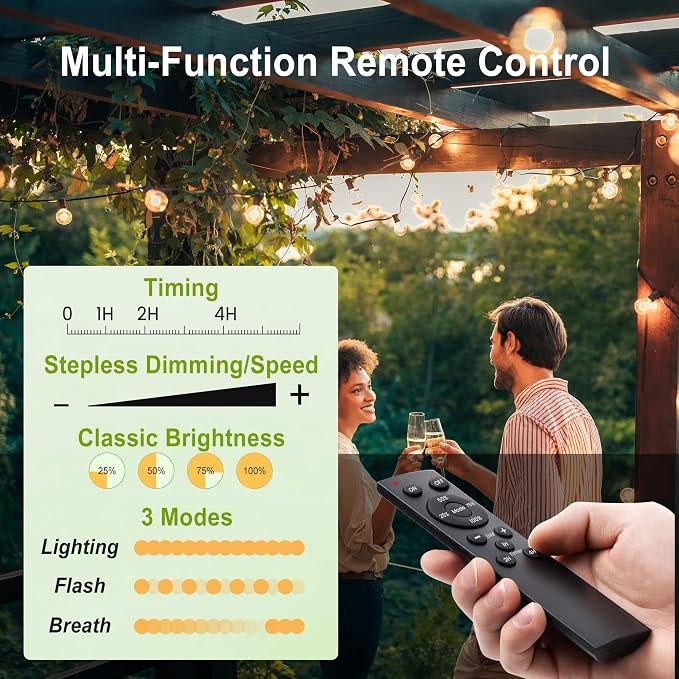 Outdoor String Lights Waterproof 300FT with Remote Patio Lighting for Porch | Connectable Outside Lights with Remote, 156 Globe Bulbs Dimmable &3 Lighting Modes Timmer for Backyard Bistro Gazebo Garden