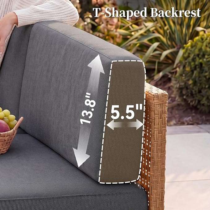 LazySunsets Patio Furniture Set, 6 Pieces Wicker Outdoor Sectional Sofa with 10'' Ultra-Thick Cushions & Ottomans, All-Weather Rattan Conversation Set for Backyard Poolside, Yellow/Dark Gray