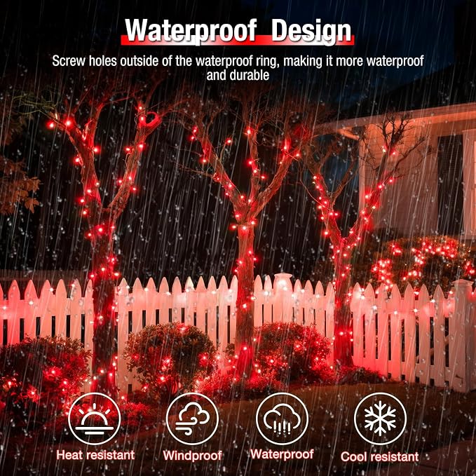 btfarm 4 Pack Solar String Lights Outdoor - 320LED 132FT Solar Fairy Lights Outside Waterproof 8 Modes, Copper Wire Solar Powered Twinkling Lights for Tree Garden Christmas Wedding Party Decor, Red