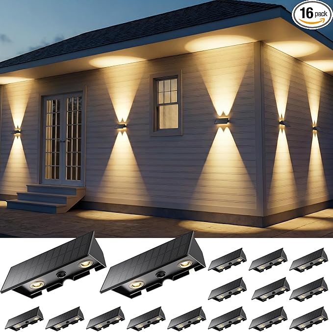 16PACK Solar Sconce Lights Outdoor,3000/4000/6000K 3 Modes Up and Down Solar Wall Lights Dusk to Dawn Lighting IP65 Waterproof Solars Lights Outdoor for Exterior Front Porch Garage Fence Patio Yard