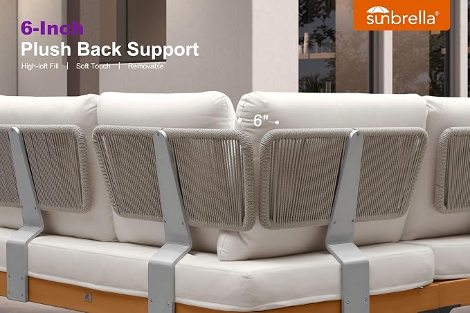 PURPLE LEAF Patio Furniture Set Outdoor Sectional Sofa with Coffee Table Fade-Resistant Cushions Wicker U-Shaped 9 Pieces Aluminum Conversation Sets for Balcony Yard Poolside Garden, White