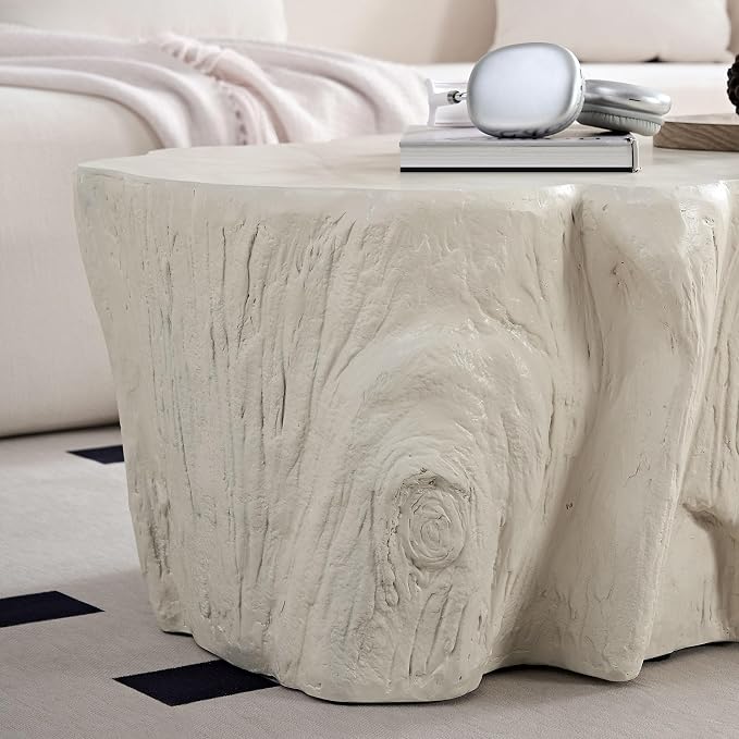 48.62'' Irregular Coffee Table Faux Stone Coffee Table for Living Room Modern Concrete Coffee Tables with Cement Live Edge Indoor Outdoor Center Tables No Assembly, Beige