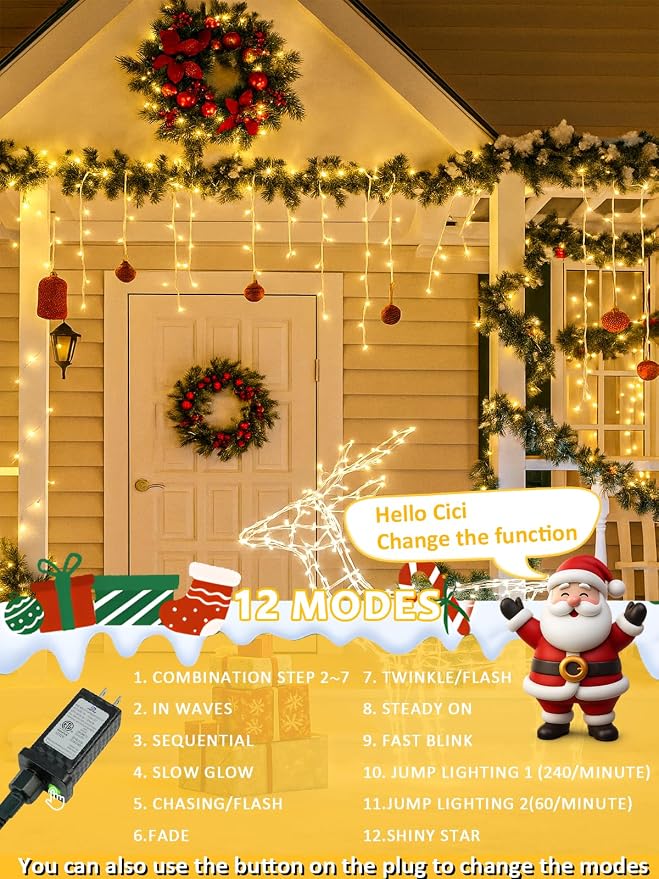 200 LED Christmas Tree Lights with Voice/Button Controlled Outdoor Indoor | 66FT Warm White Christmas String Lights, Clear Wire, 12 Modes, Dimmable, Waterproof Twinkle Fairy Lights for Party Garden