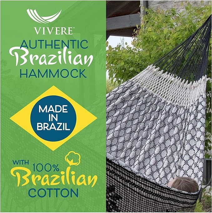 Vivere Authentic Brazilian Cotton Hammock - 450 lb Capacity (Luxo)
