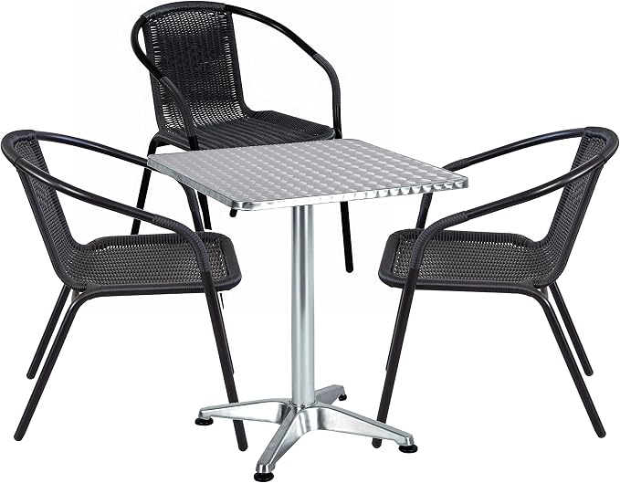 BTEXPERT Set of 2, Indoor Outdoor 27.5" Square Restaurant Table for Patio Stainless Steel Silver Aluminum Furniture with Base