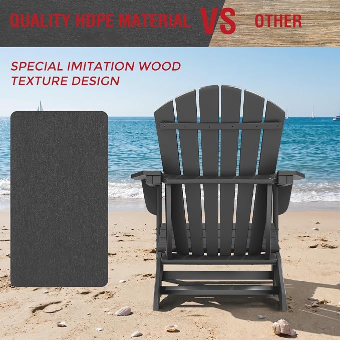 Costaelm Patio Conversation Set, Chairs Set of 5 Balcony Firepit Furniture Outdoor Adirondack Square Table and Chair Backyard Furniture Set for Lawn Porch Pool Garden, Gray