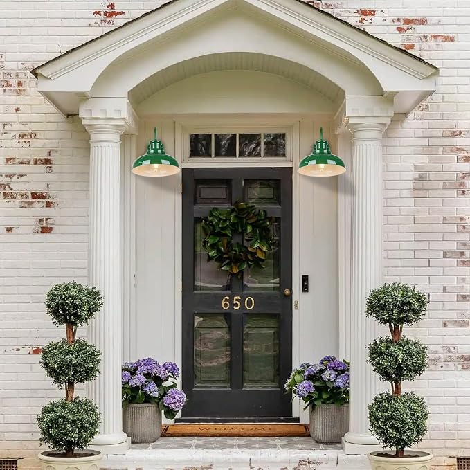 Outdoor Barn Lights - Rustic Farmhouse Exterior Mount Lights, Vintage Indoor/Outdoor Wall Lighting Fixtures, Industrial Green White Porch & Garage Lanterns - RZ007-2 GR+WH