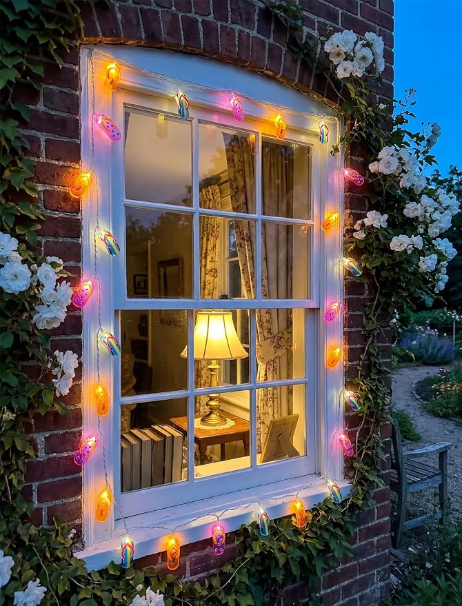 Abeja Summer Slipper String Lights, 8.5Ft Outdoor Hawaiian Tropical Decoration Lights with 10 Multicolor Slipper Lights, Ocean Themed Decorative Lights for Bedroom Camping Decks Party Lighting