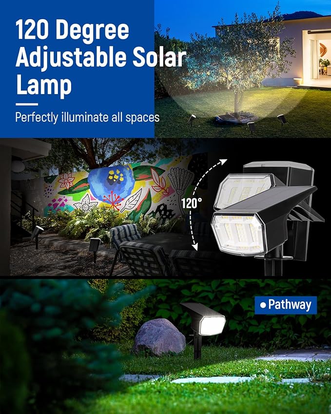 Solar Spot Lights Outdoor Waterproof, Solar Spotlights 3 Pack Neutral White | 63 LED, 3 Lighting Modes, 120° Adjustable Solar Landscape Lights for Yard, Garden, House, Garage, Pathway