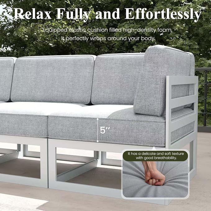LayinSun 9 Pieces Modern Aluminum Patio Furniture Set with Coffee Table, Outdoor Modular Sectional Conversation Set L-Shaped Sofa for Backyard