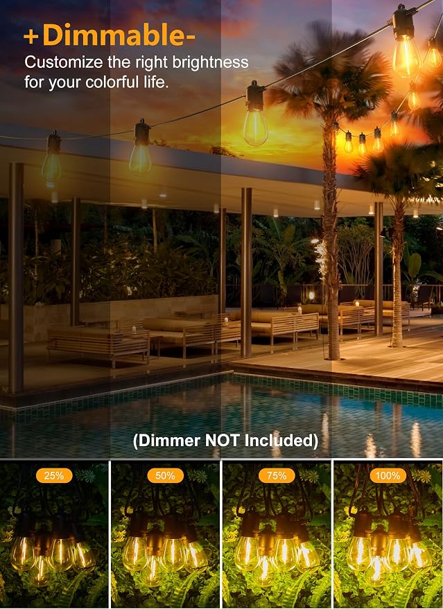 Brightown Outdoor String Lights 190FT with 60+2 Shatterproof Edison Bulbs, Waterproof Hanging Patio Lights Outside for Backyard Deck Garden Party Xmas Decor, 2700K