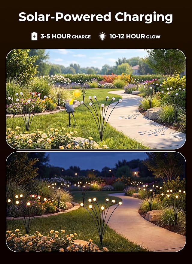 Brightown Solar Lights Outdoor,4Pack 32LED Solar Garden Lights Warm White | Swaying Firefly Waterproof, 8 Modes Solar String Light for Yard Patio Pathway Landscape Decoration Gifts
