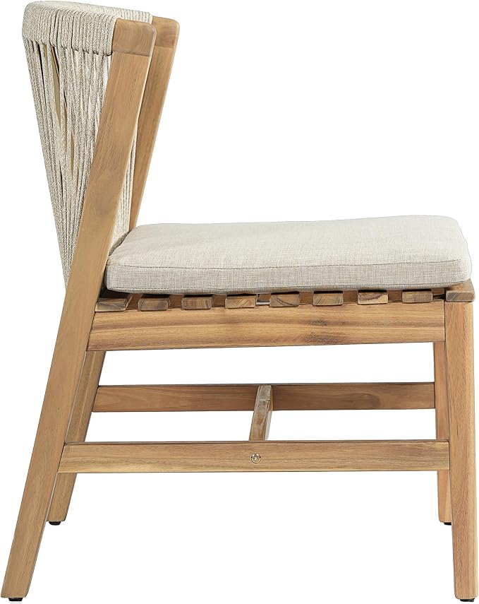 Christopher Knight Home Lisa 7 Piece Dining Table Set For 6, Outdoor Dining Set With Oval Patio Table And Armless Chairs, Acacia Wood Dining Chairs Set With Rope-Woven Backrests, Light Teak+Teak+Beige