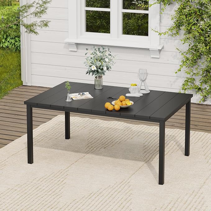 VICLLAX 7 Pieces Patio Dining Set, Patio Furniture Set of Metal Outdoor Table with Umbrella Hole and 6 Swivel Patio Chairs for Backyard Lawn, Charcoal & Black