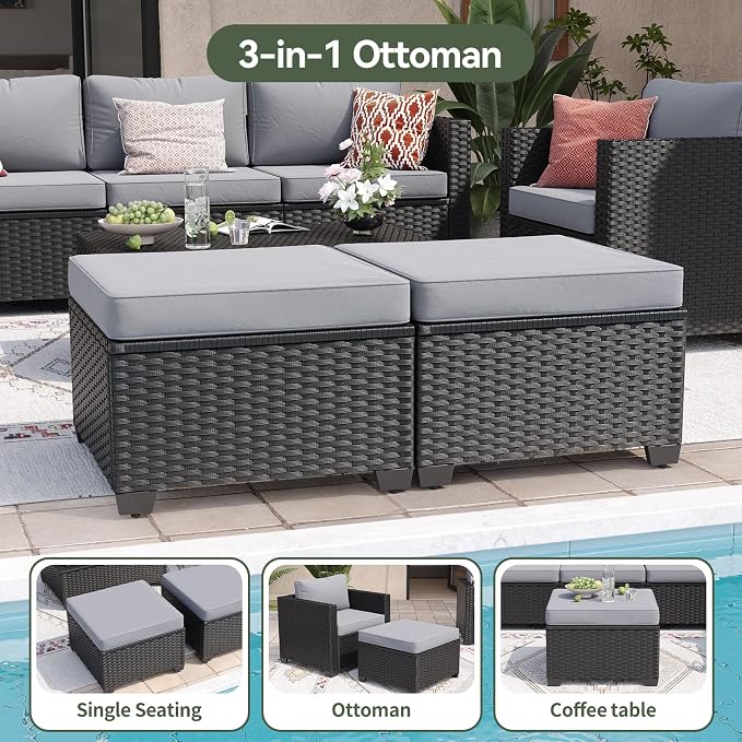 Aoxun 8 Piece Outdoor Patio Furniture Set 7 Seats, Outdoor Sectional with Waterproof Cushions, Patio Conversation Sets for Garden,Backyard, Deck, Porch, Black & Grey