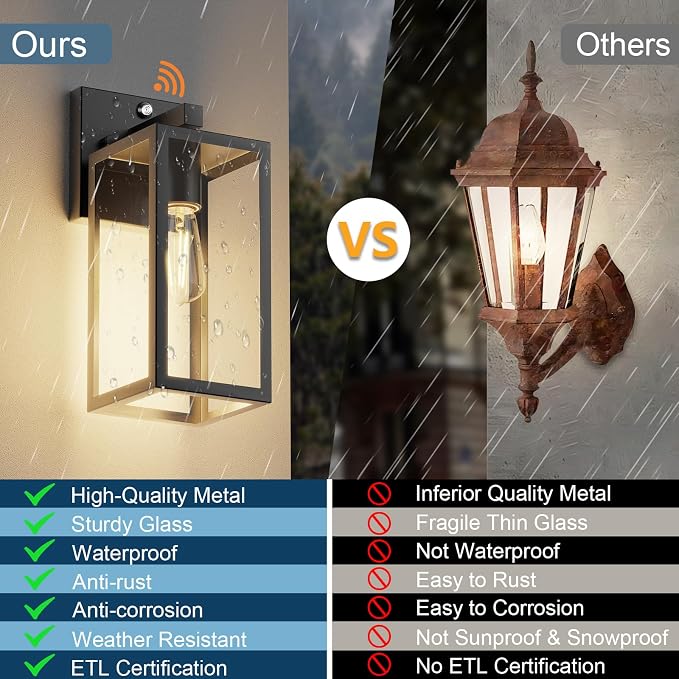 Dusk to Dawn Porch Outdoor Light, Wall Light Fixtures Waterproof Exterior Wall Sconce Light Fixture with E26 Base for Patio Entryway Hallway (Bulb not Included)