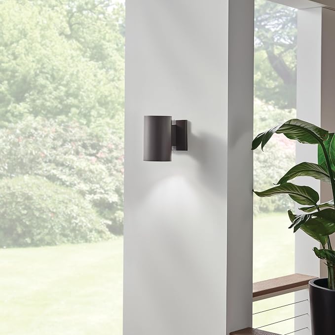 Kichler Cylinder Wall Mount Lighting Fixture in Brown, 7” Bottom Opening Outdoor Light Fixture, 9234AZ