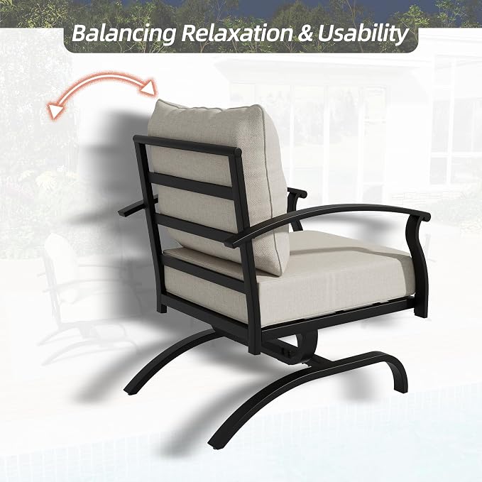 Kurapika 2 Pieces Patio Furniture Set, Outdoor Metal Rocking Chair, Patio Bistro Set Rocker Chair with Thickened Cushions for Porch Garden Deck, Sand