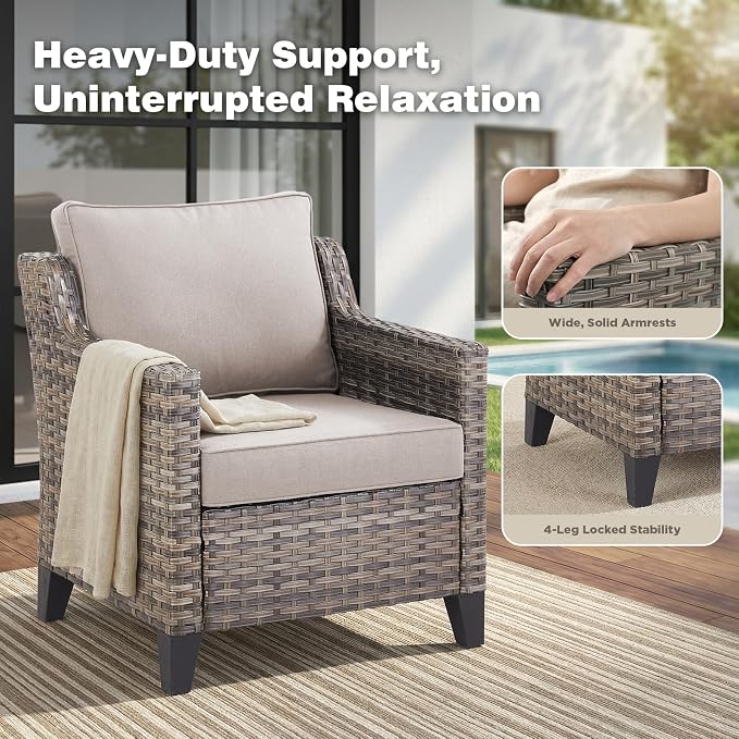 Belord Patio Chairs Set of 2, Outdoor Wicker Chairs for Deck Porch Garden, 2 Piece Luxury Patio Furniture Set, Beige
