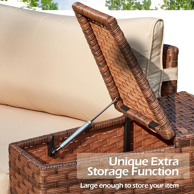 ECOTOUGE Large Half-Moon Outdoor Patio Furniture Set, 9 Piece Wicker Rattan Patio Sectional Furniture Sofa Set Conversation Set for Pool Backyard Balcony Garden(Beige/Brown)