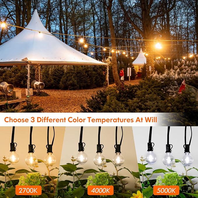 25FT LED Outdoor String Lights with Dimmable 3 Color Lights with Remote | String Light for Outside, G40 Globe Waterproof Patio Lights with 12+1 Shatterproof Bulbs for Party Backyard BBQ House Camping