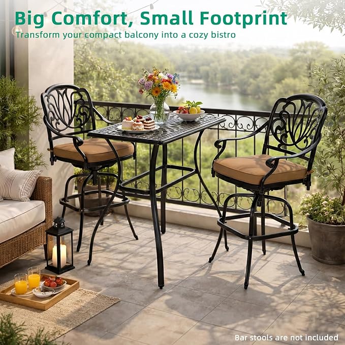 VIVIJASON Outdoor Bar Table, 42" x 24" Cast Aluminum Counter Height Table, All-Weather Patio Rectangle Pub Table with Adjustable Feet, High Top Dining Table for Backyard, Deck, Garden, Antique Bronze